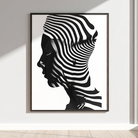 Black and White Abstract Human Head Wall Art Print