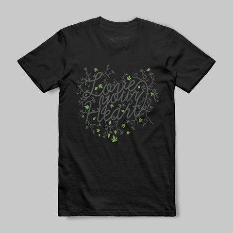 Love Your Heart Graphic Black T-shirt Casual Wear