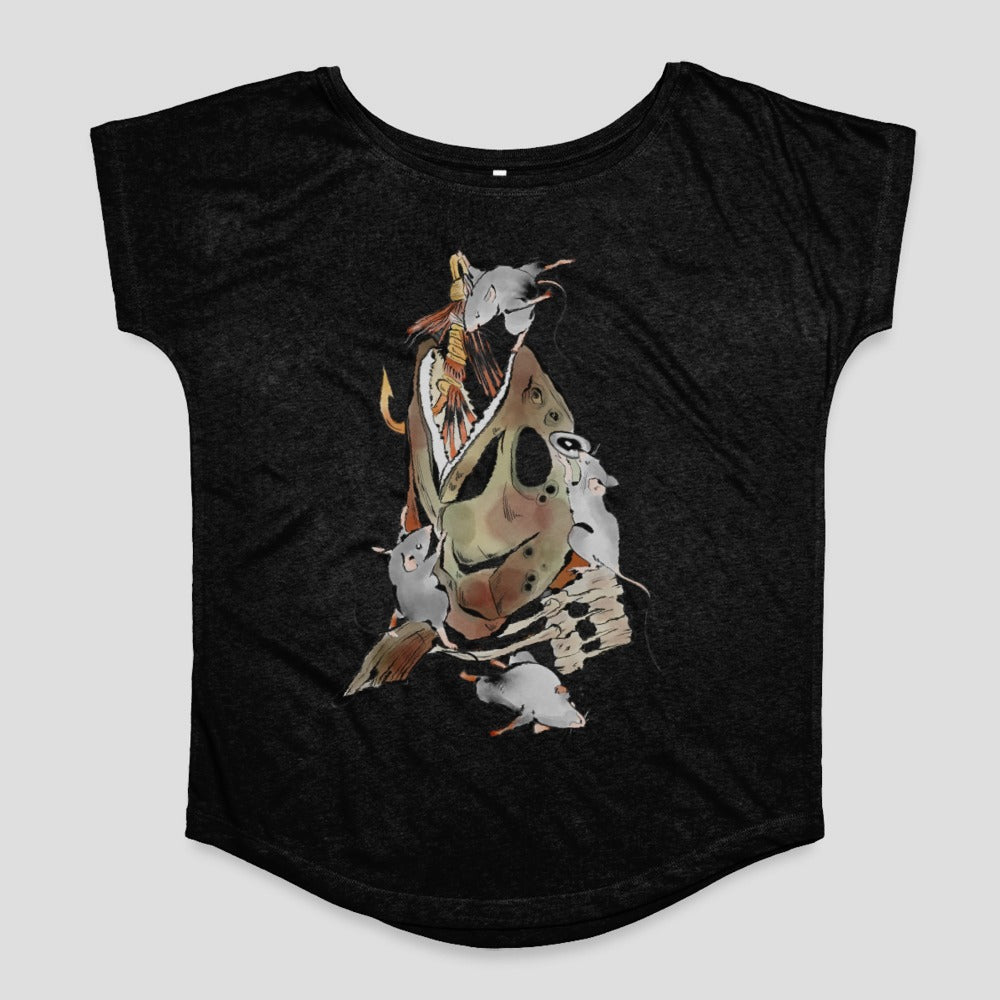 Artistic Fish Skeleton with Mice Design Graphic Tee