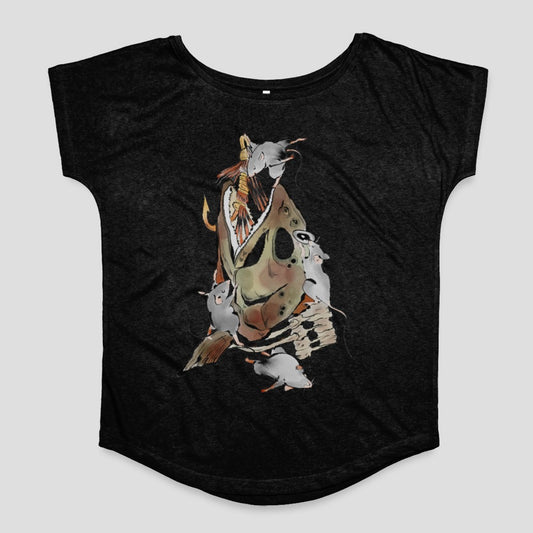 Artistic Fish Skeleton with Mice Design Graphic Tee