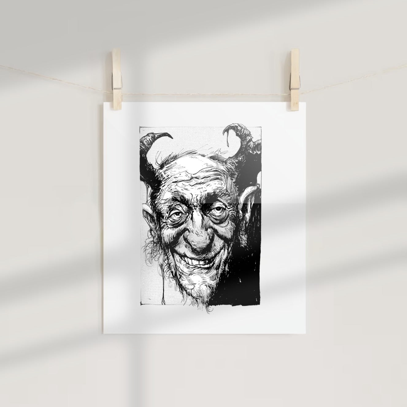 Grinning Horned Creature Artwork Print Poster