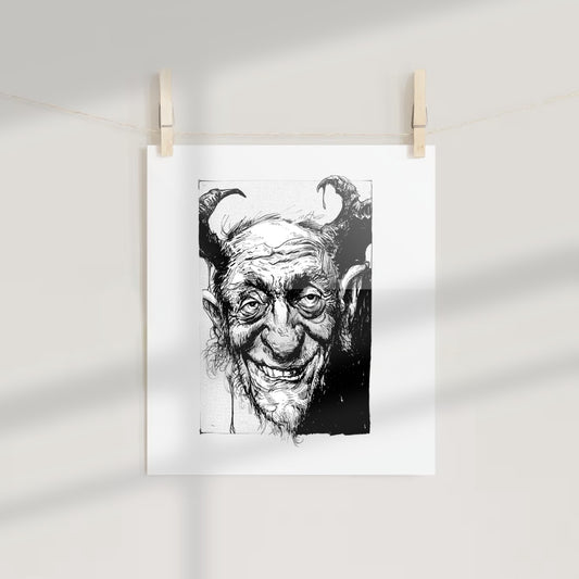 Grinning Horned Creature Artwork Print Poster