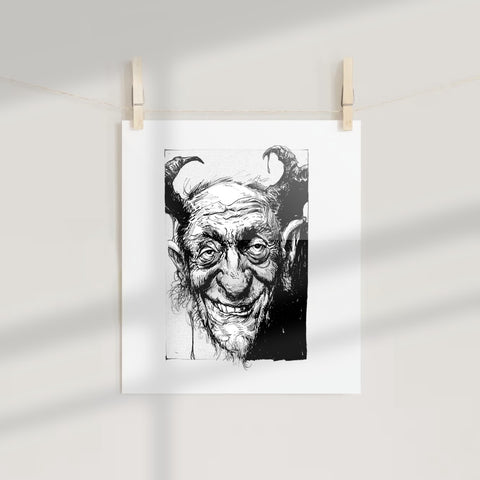 Grinning Horned Creature Artwork Print Poster