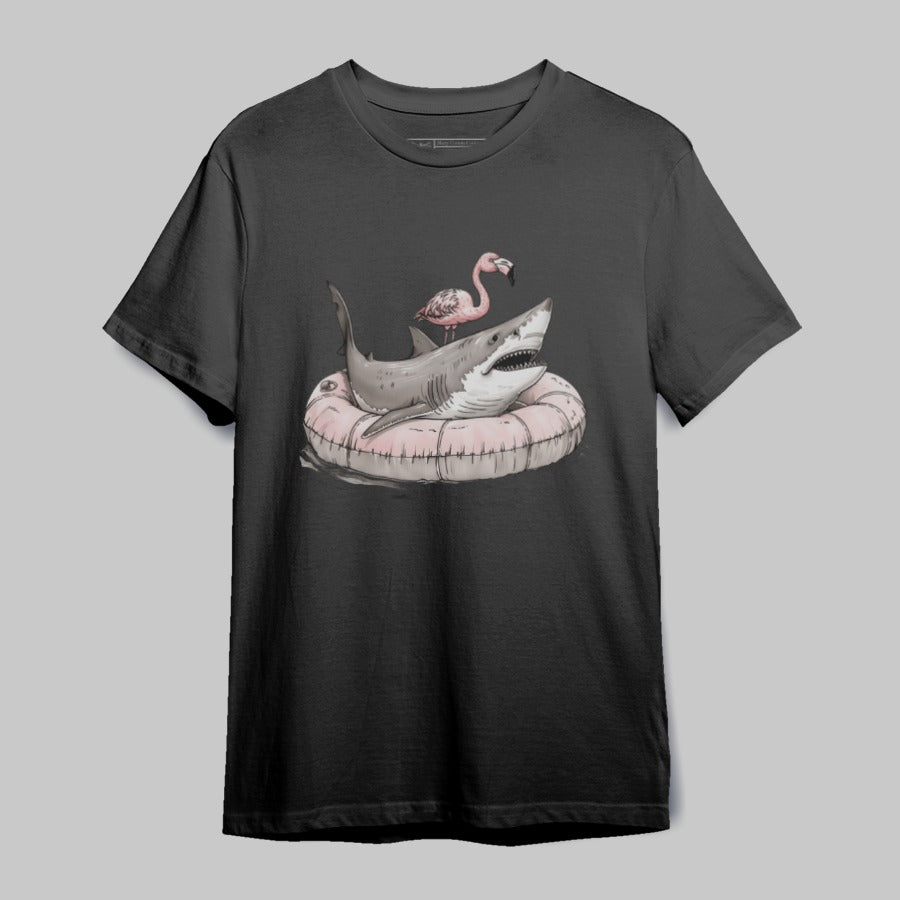 Flamingo and Shark Graphic T-shirt product
