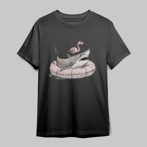 Flamingo and Shark Graphic T-shirt product