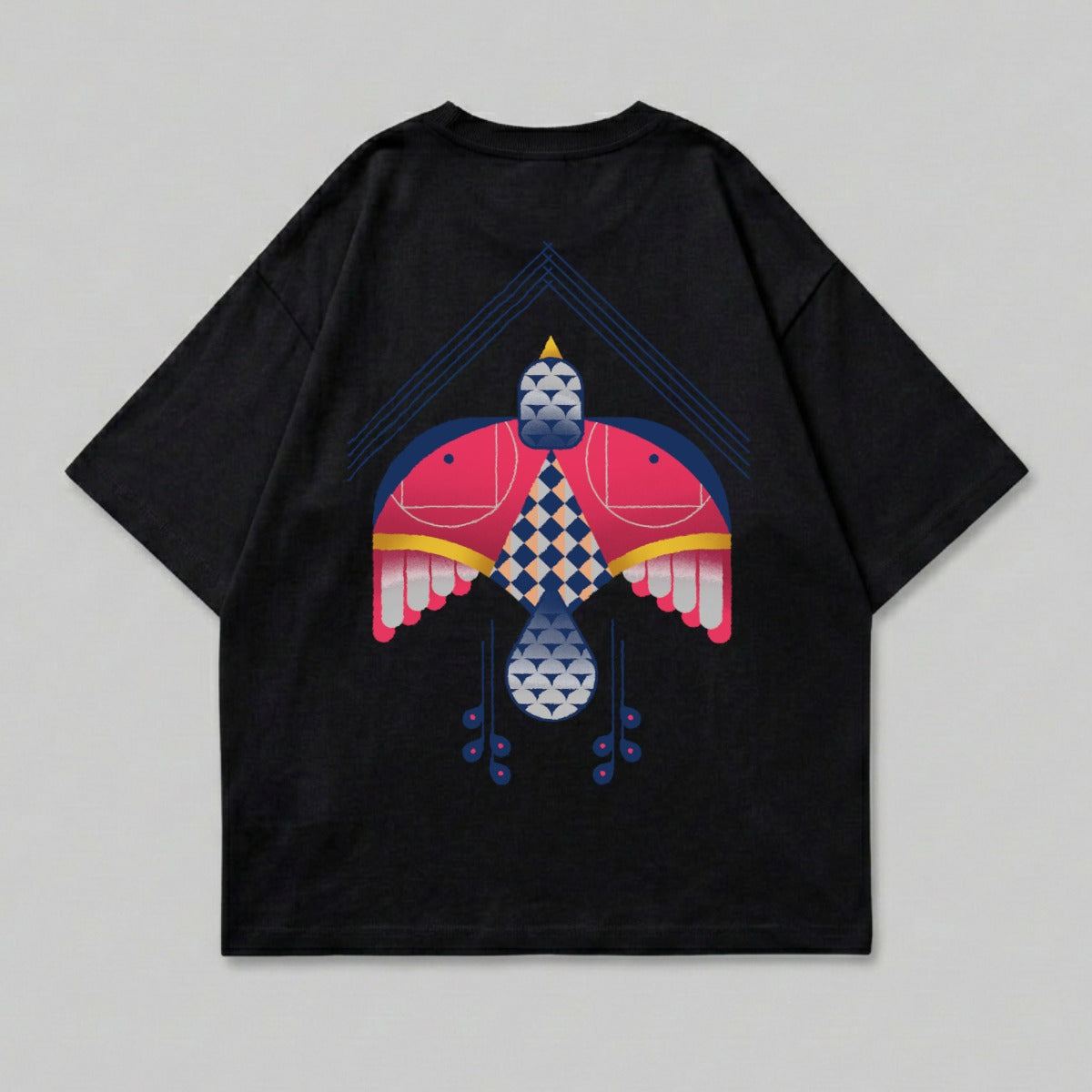 Black colorful geometric bird print product type