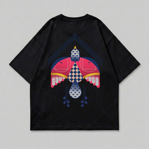 Black colorful geometric bird print product type