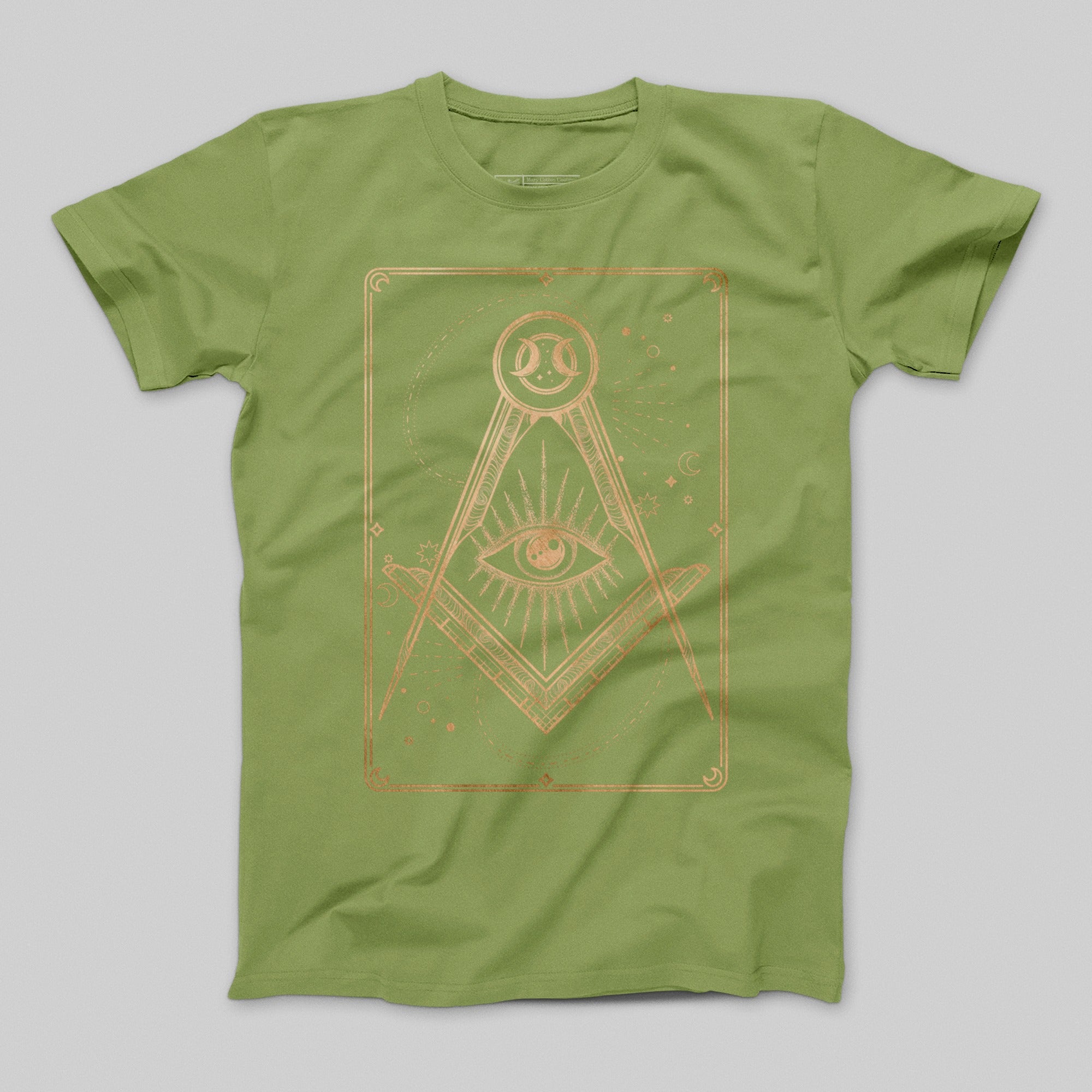 Artistic Illuminati Design Green T-Shirt Eye Print Garment
