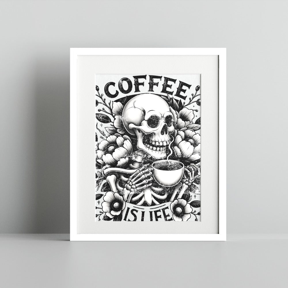 Coffee Is Life Skeleton Print Art Decor Illustration
