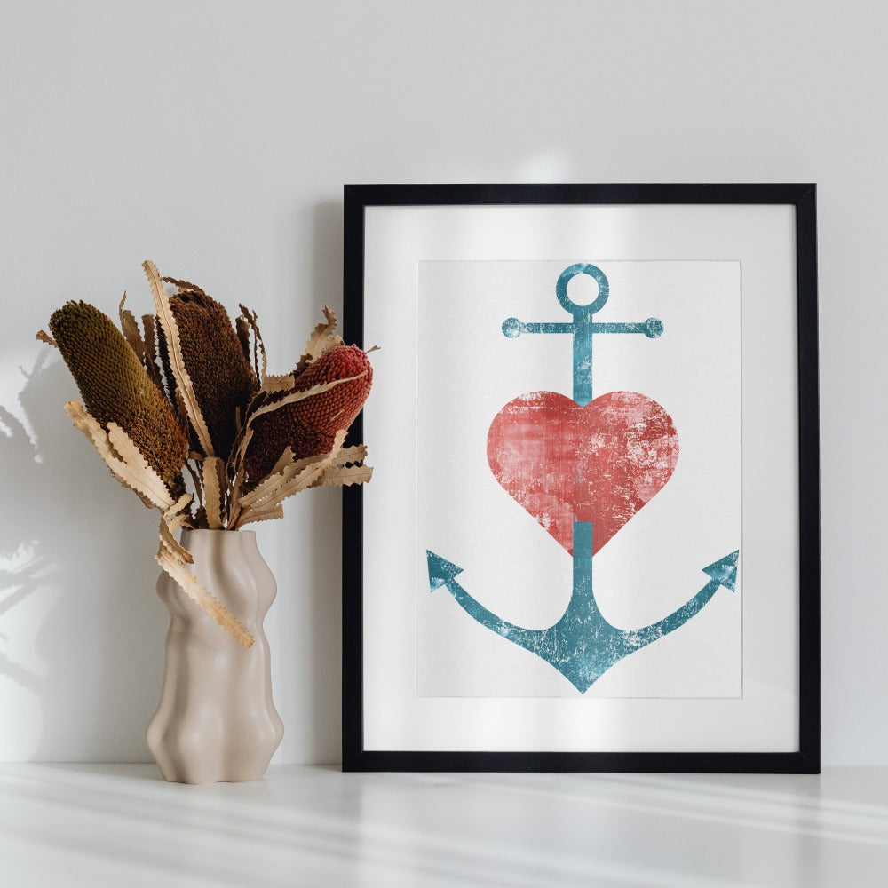 Nautical Anchor Heart Print Wall Art Decor Poster