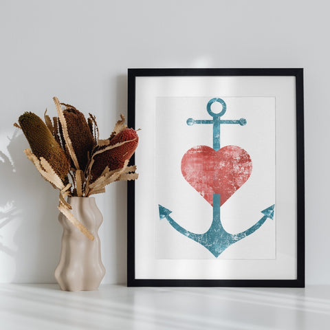 Nautical Anchor Heart Print Wall Art Decor Poster