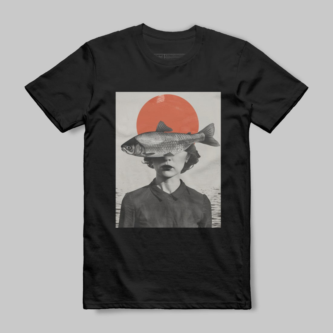 Surreal Woman Fish Red Circle Graphic Tee