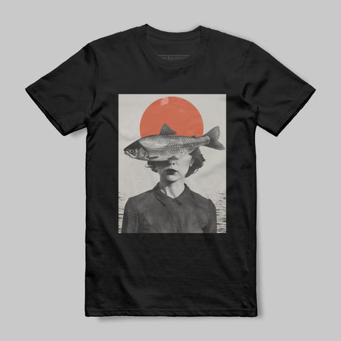 Surreal Woman Fish Red Circle Graphic Tee