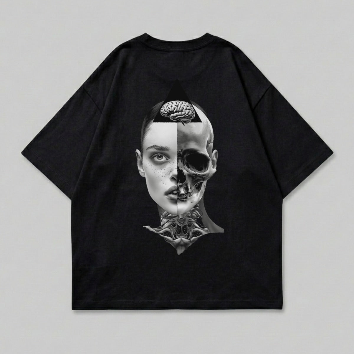 Split Face Human Skull Brain Graphic Oversize product type