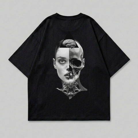 Split Face Human Skull Brain Graphic Oversize product type