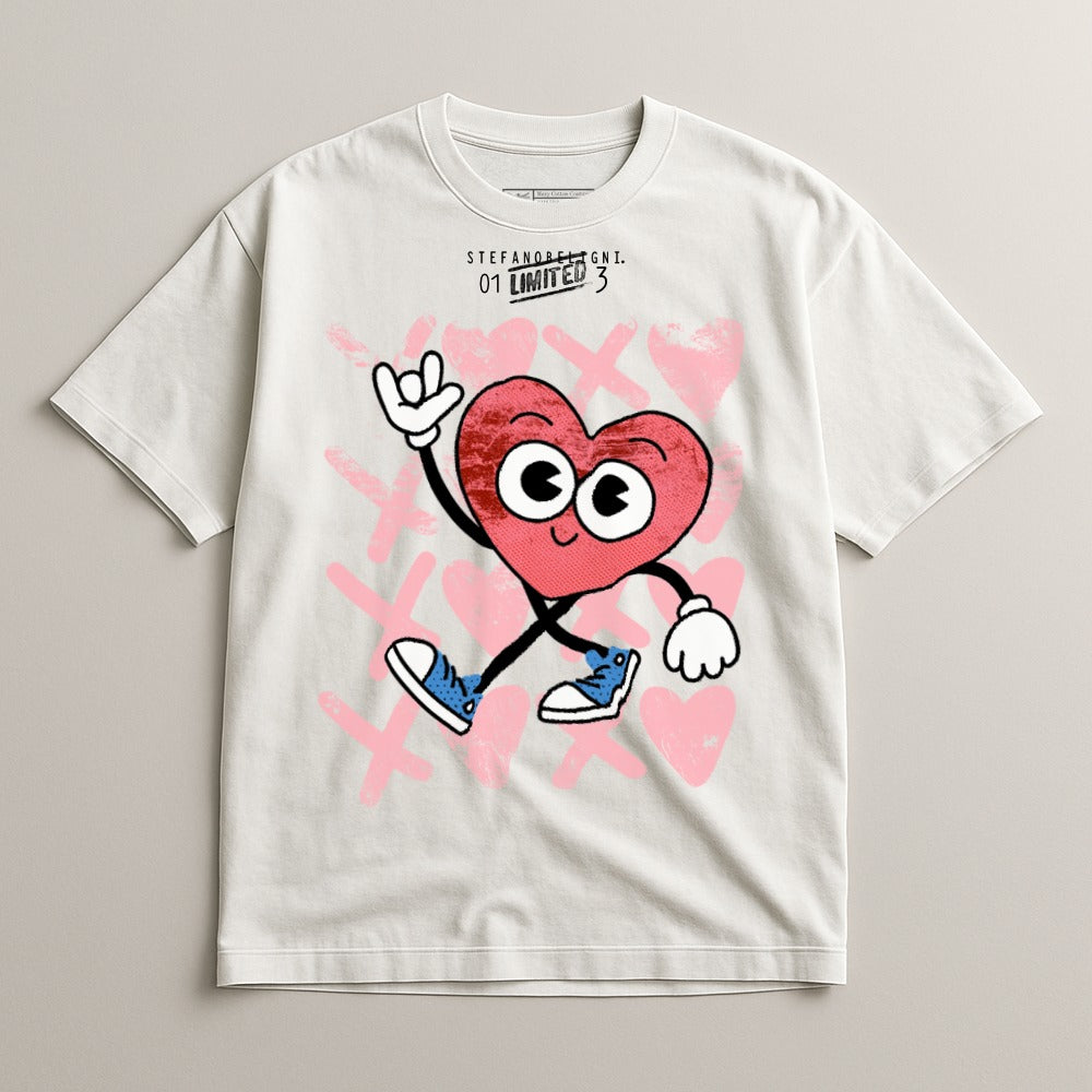 Heart Character Graphic Tee with Cute Illustration