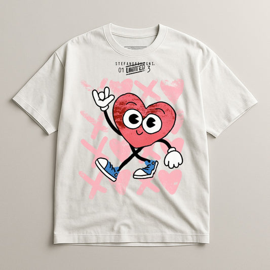 Heart Character Graphic Tee with Cute Illustration