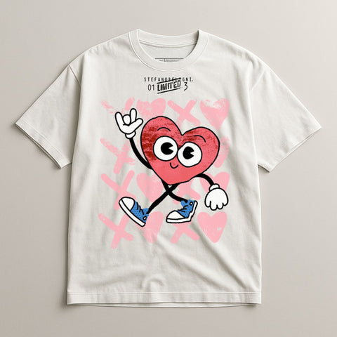 Heart Character Graphic Tee with Cute Illustration