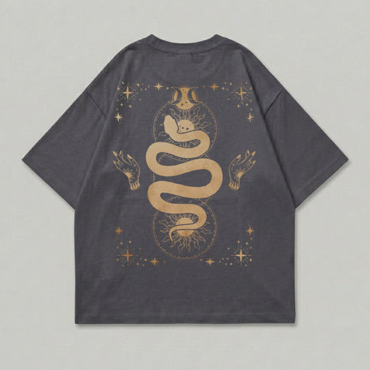 Mystic Snake Celestial Hands Sun Moon Star Dark Gray product type
Snake design
Celestial print
Mystical art
Occult fashion
Sun moon stars
Hands graphic
Dark gray top
Serpent symbol
Astrology theme
Cosmic design
Spiritual shirt
Esoteric apparel
Gothic style
Oversized graphic
Artistic tee
Unique print
Mythological design
Indie aesthetic
Golden print
Back print design