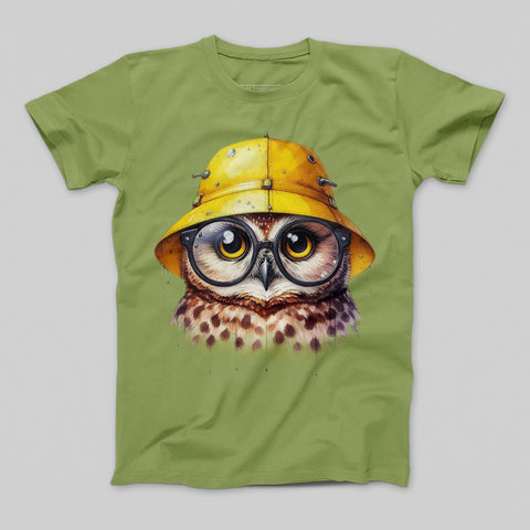Adorable Owl With Glasses and Yellow Hat T-Shirt