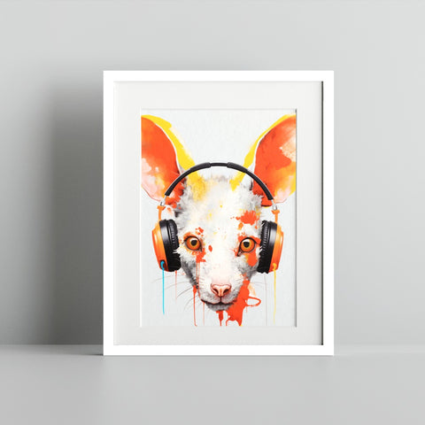 Colorful Animal with Headphones Art Print for Home Decor