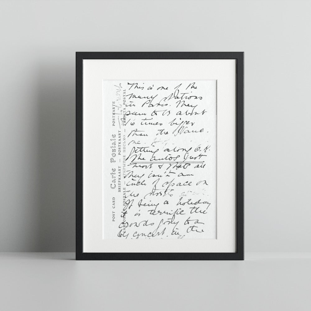 Handwritten Postcard Wall Art in Modern Black Frame