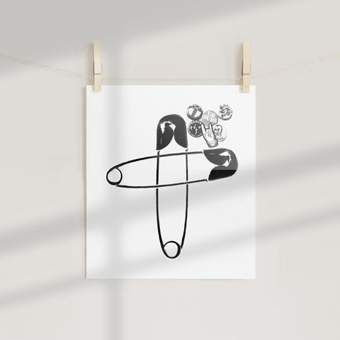 Safety Pin and Patches Artistic Print Poster