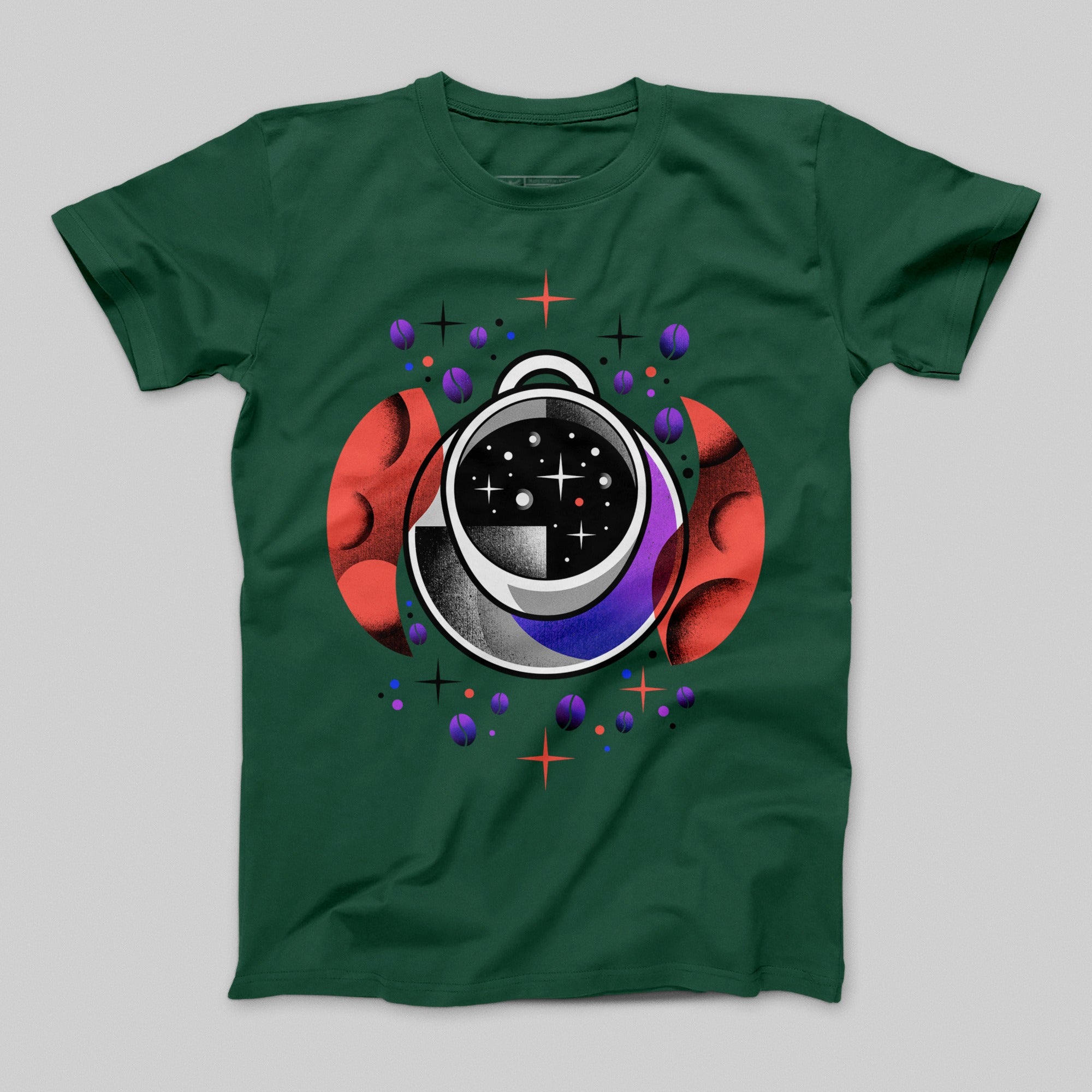 Retro Space Themed Graphic Printed Green T-shirt