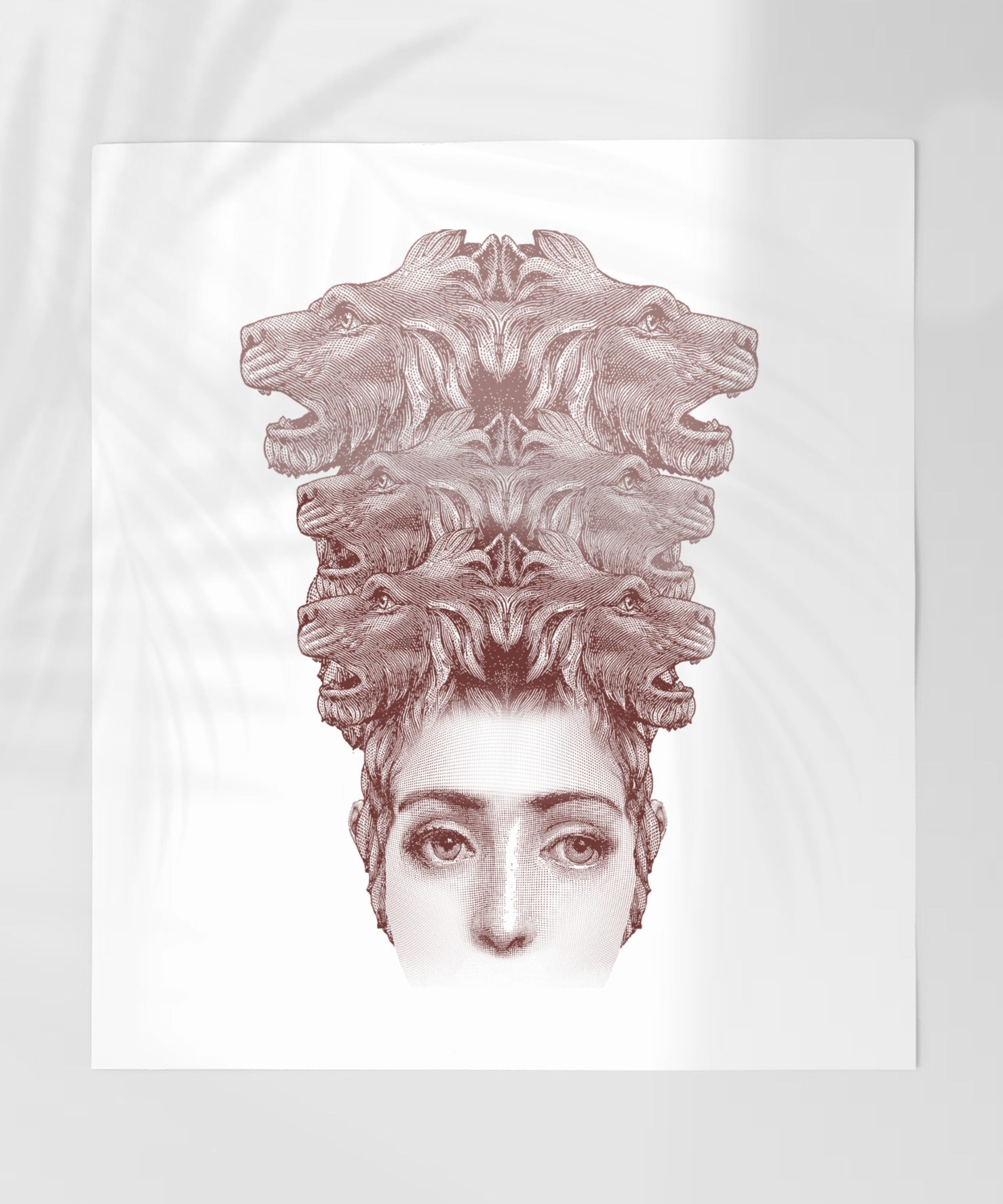 Surreal Faces and Lions Artwork Poster Print
