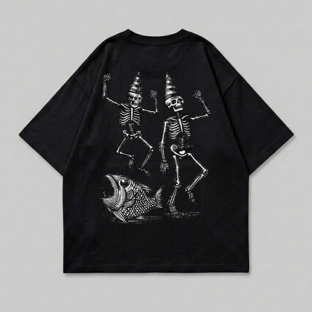 Dancing Skeletons Party Hats Fish Graphic Black product type