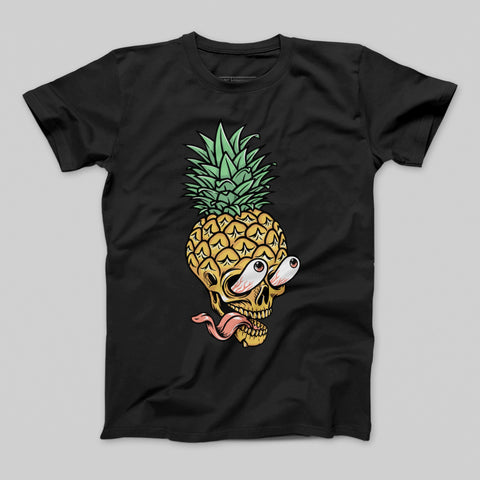 Pineapple Skull Graphic Design Black T-shirt