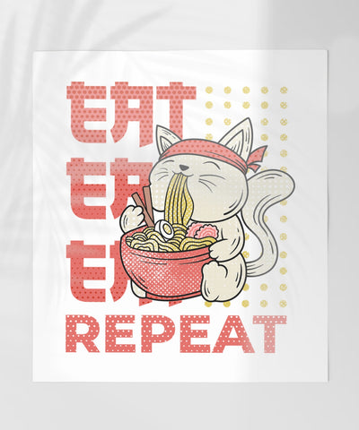 Eat Eat Eat Repeat Cat Ramen Poster for Food Lovers