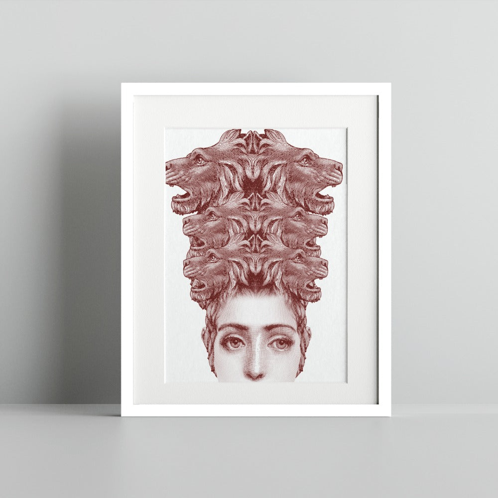 Surreal Woman Faces Poster with Animal Faces Artwork