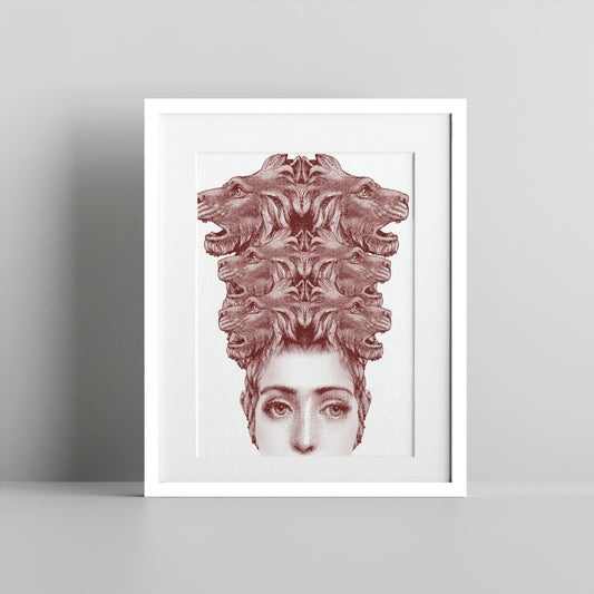 Surreal Woman Faces Poster with Animal Faces Artwork