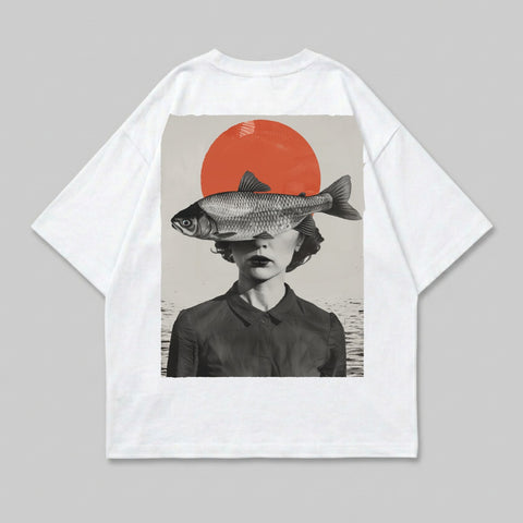 Surreal Woman Fish Red Sun Collage Art Design product type