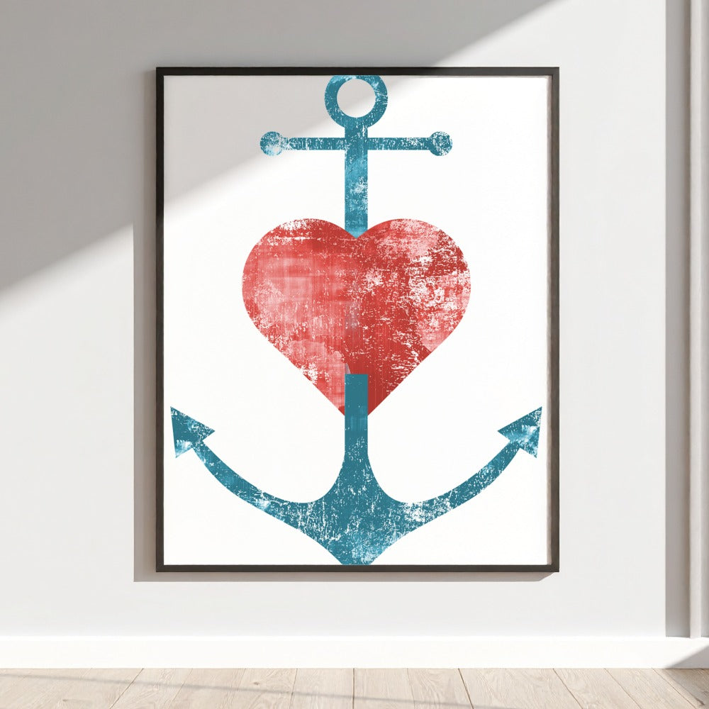 Anchor and Heart Art Print with Nautical Theme Wall Decor