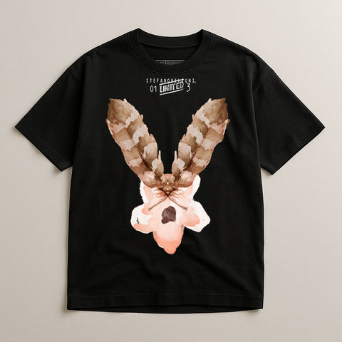 Black T-shirt with Artistic Feather Design