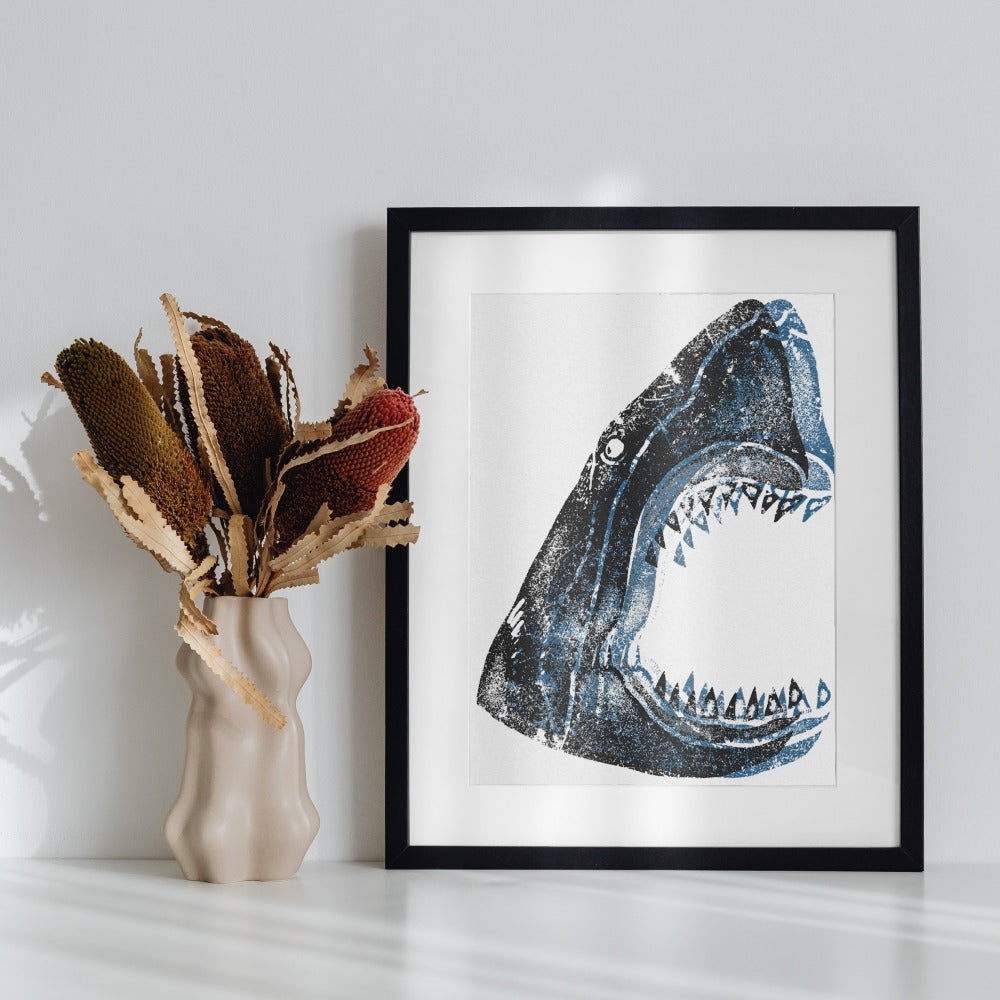Bold Shark Art Print Framed Perfect Modern Home Decor