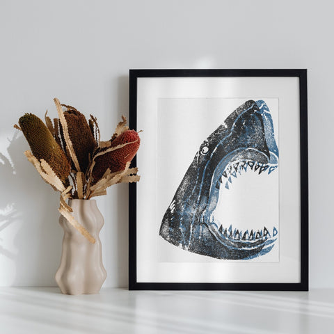 Bold Shark Art Print Framed Perfect Modern Home Decor