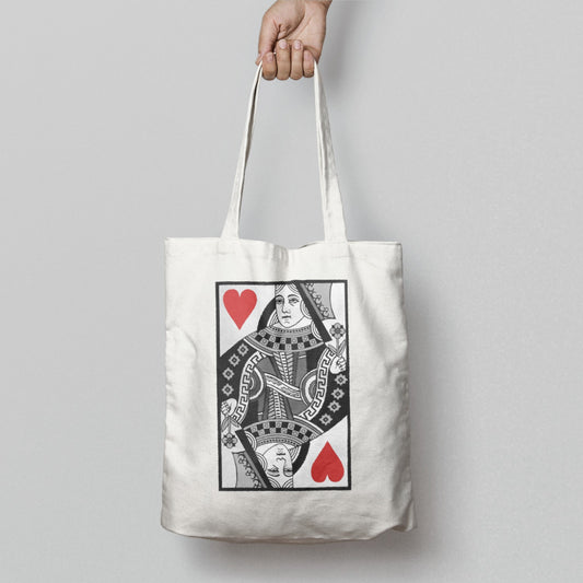 Queen of Hearts Playing Card Print Tote Bag