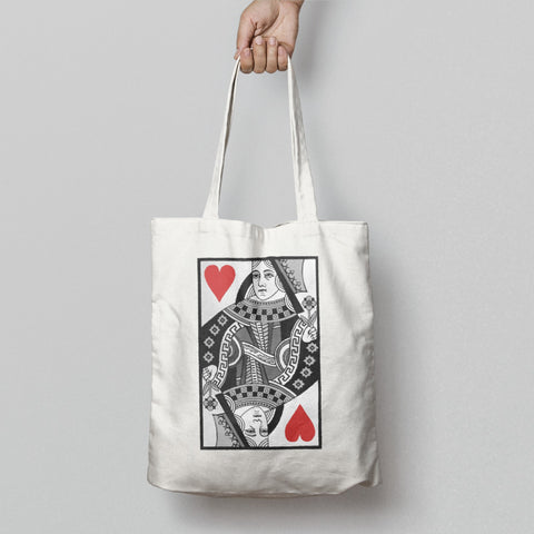 Queen of Hearts Playing Card Print Tote Bag