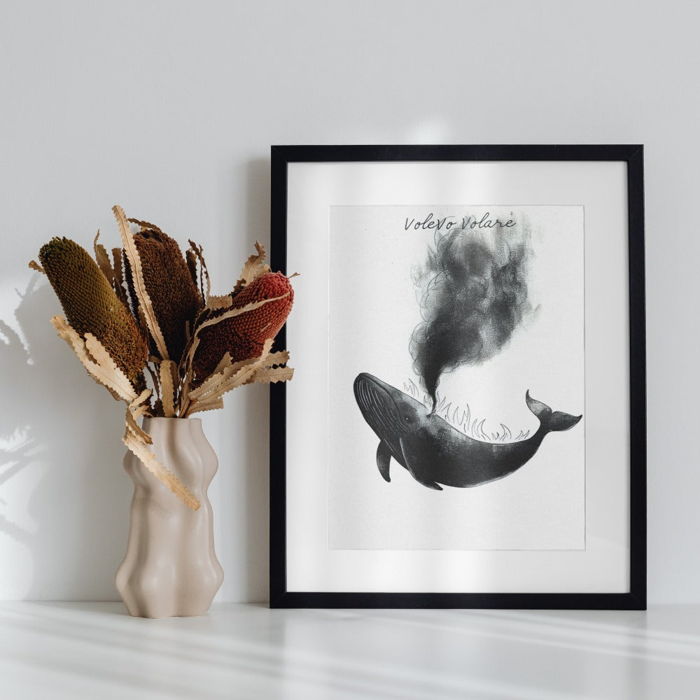 Whale Illustration Art Print in Black and White