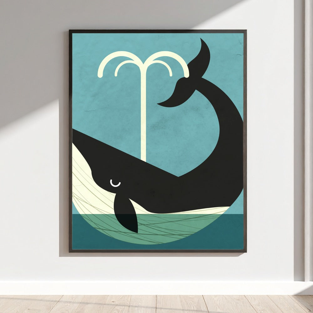 Abstract Whale in Ocean with Water Spout Art Print