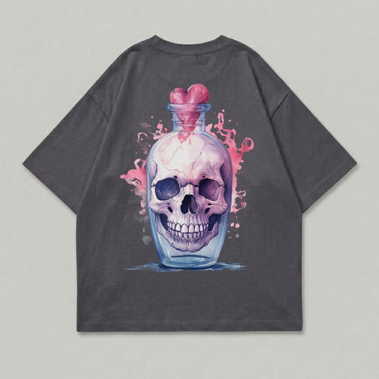 Skull Bottle Pink Heart Dark Gray Shirt Image product type