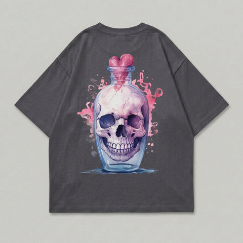 Skull Bottle Pink Heart Dark Gray Shirt Image product type