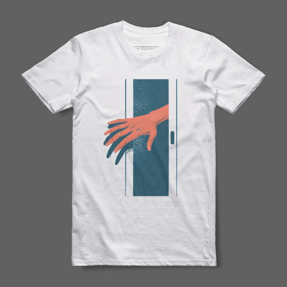 Artistic Graphic T-Shirt with Hand Reaching Through Door