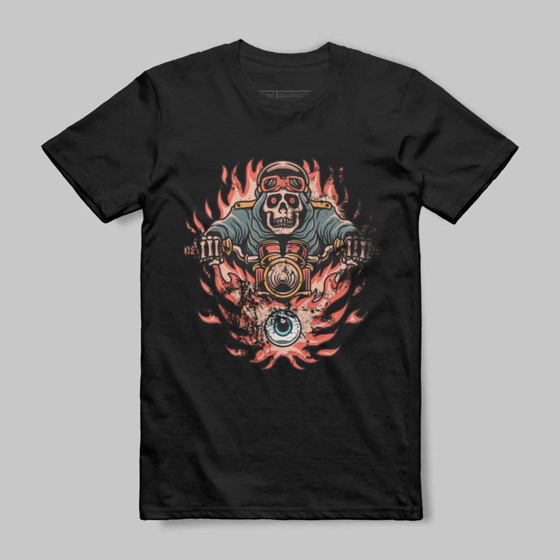 Skull Rider with Flaming Background Graphic T-Shirt