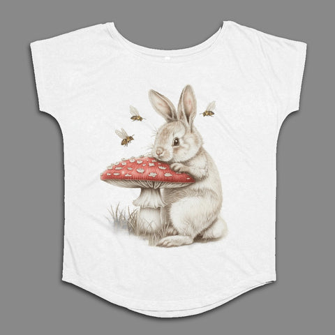 Bunny with Mushroom and Bees Graphic T-Shirt