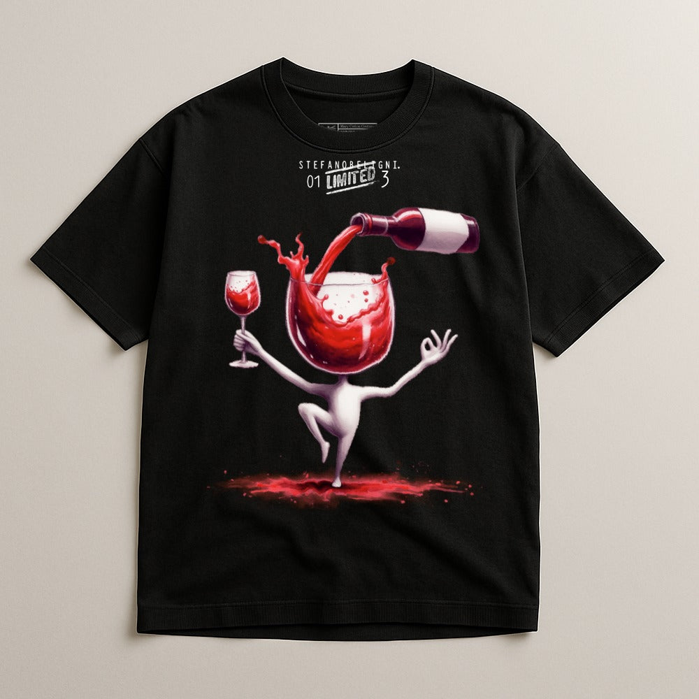 Unique Dancing Glass of Wine Artistic Graphic Tee