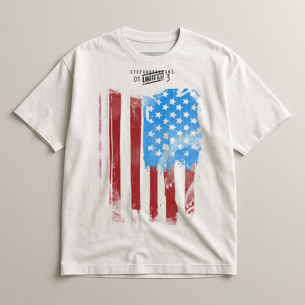Distressed American Flag Print White Graphic T-shirt